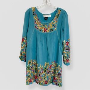 Urban Mangoz Size Small Turquoise Multicolor Embroidered Tunic Festival Bohemian